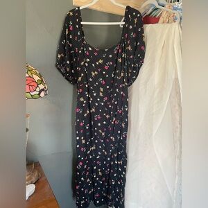 Old Navy Black Floral Long Sleeve Midi Dress